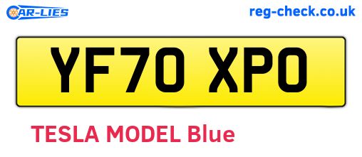 YF70XPO are the vehicle registration plates.
