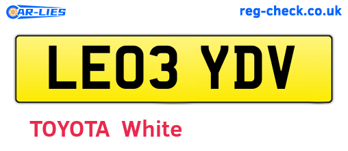 LE03YDV are the vehicle registration plates.