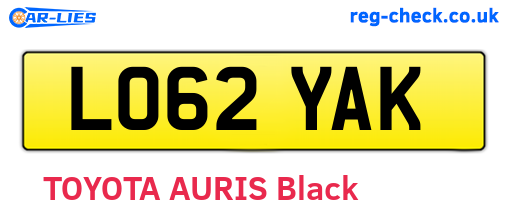 LO62YAK are the vehicle registration plates.