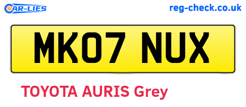 MK07NUX are the vehicle registration plates.