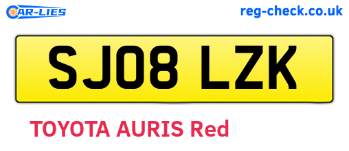 SJ08LZK are the vehicle registration plates.