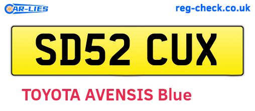SD52CUX are the vehicle registration plates.