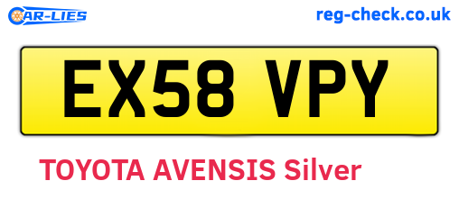 EX58VPY are the vehicle registration plates.