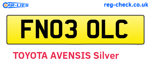 FN03OLC are the vehicle registration plates.