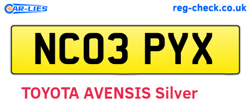 NC03PYX are the vehicle registration plates.