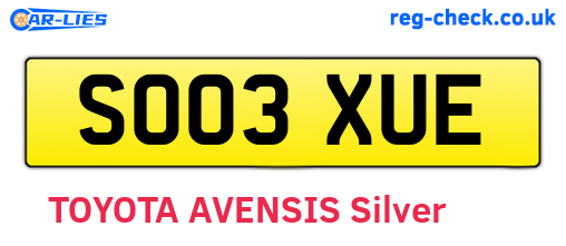 SO03XUE are the vehicle registration plates.
