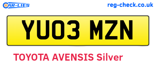 YU03MZN are the vehicle registration plates.