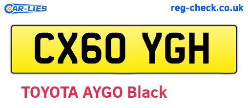CX60YGH are the vehicle registration plates.