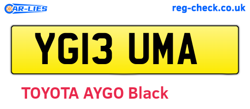 YG13UMA are the vehicle registration plates.