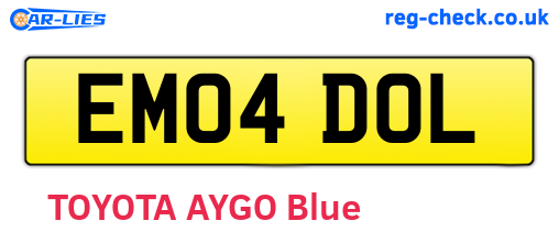 EM04DOL are the vehicle registration plates.