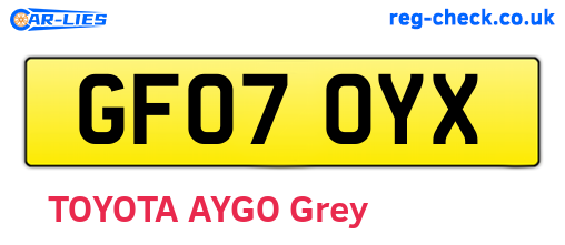 GF07OYX are the vehicle registration plates.