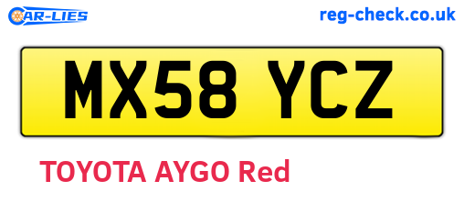 MX58YCZ are the vehicle registration plates.