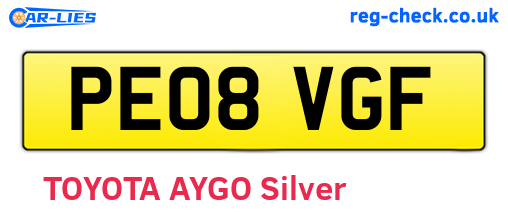PE08VGF are the vehicle registration plates.