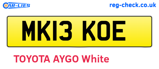 MK13KOE are the vehicle registration plates.