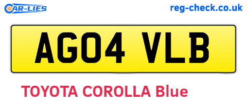 AG04VLB are the vehicle registration plates.