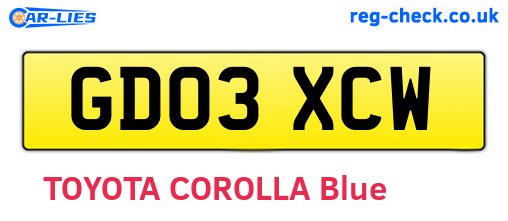 GD03XCW are the vehicle registration plates.
