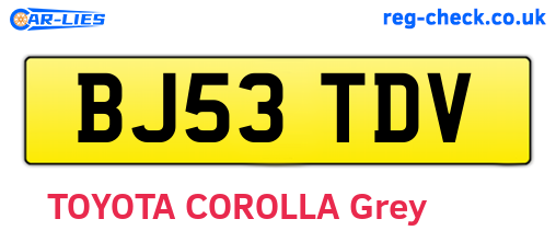 BJ53TDV are the vehicle registration plates.