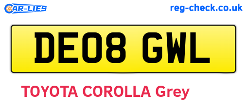 DE08GWL are the vehicle registration plates.