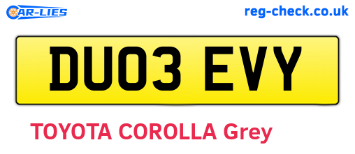 DU03EVY are the vehicle registration plates.
