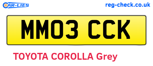 MM03CCK are the vehicle registration plates.