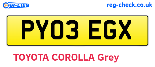 PY03EGX are the vehicle registration plates.