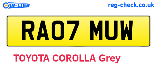 RA07MUW are the vehicle registration plates.