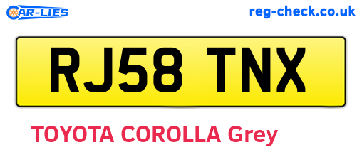 RJ58TNX are the vehicle registration plates.