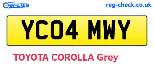 YC04MWY are the vehicle registration plates.