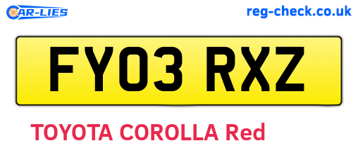 FY03RXZ are the vehicle registration plates.