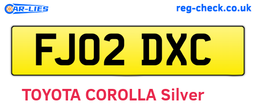 FJ02DXC are the vehicle registration plates.
