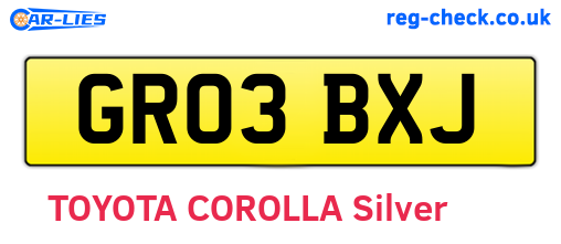 GR03BXJ are the vehicle registration plates.