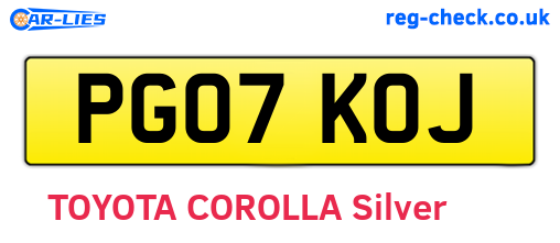 PG07KOJ are the vehicle registration plates.