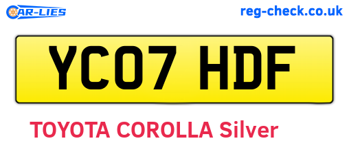 YC07HDF are the vehicle registration plates.