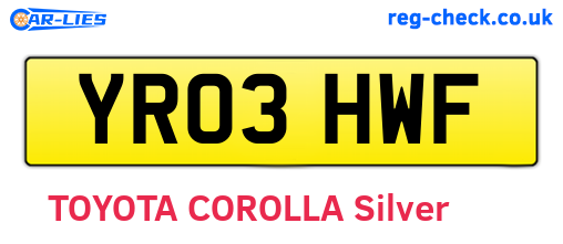 YR03HWF are the vehicle registration plates.
