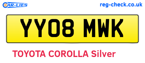 YY08MWK are the vehicle registration plates.