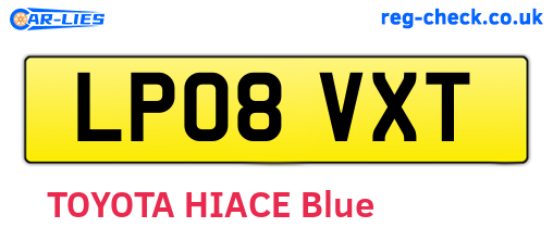 LP08VXT are the vehicle registration plates.