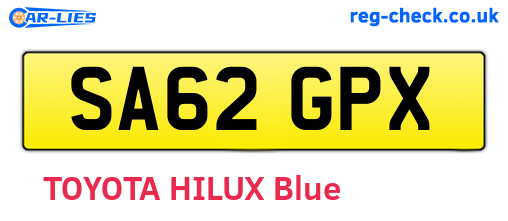 SA62GPX are the vehicle registration plates.