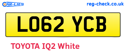 LO62YCB are the vehicle registration plates.