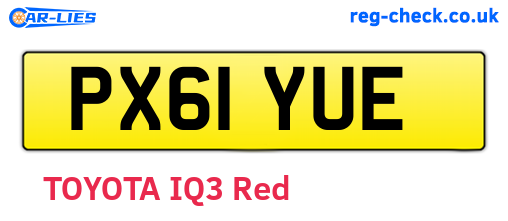 PX61YUE are the vehicle registration plates.