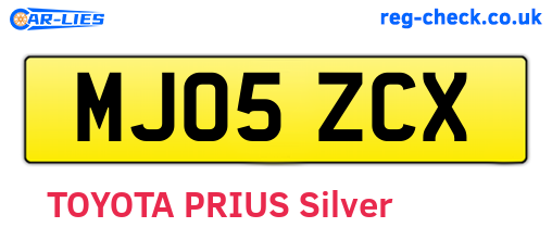 MJ05ZCX are the vehicle registration plates.