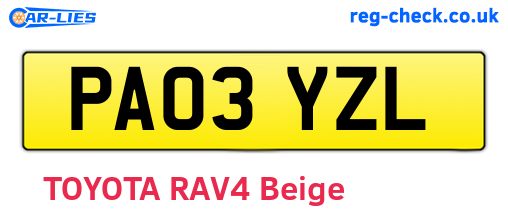 PA03YZL are the vehicle registration plates.
