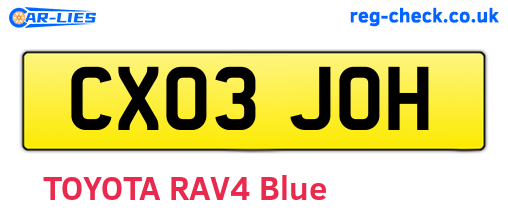 CX03JOH are the vehicle registration plates.