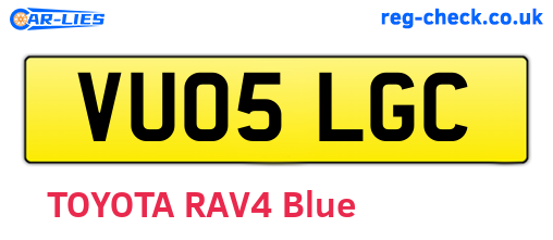 VU05LGC are the vehicle registration plates.