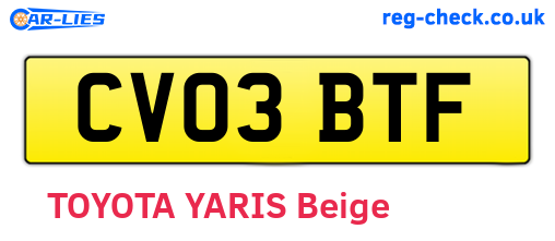 CV03BTF are the vehicle registration plates.