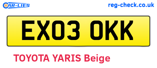 EX03OKK are the vehicle registration plates.