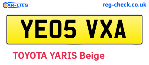 YE05VXA are the vehicle registration plates.