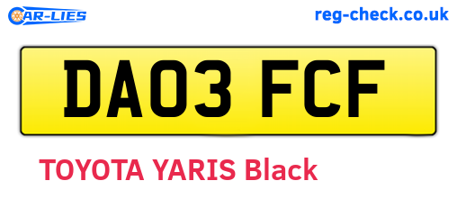 DA03FCF are the vehicle registration plates.