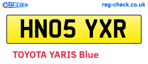 HN05YXR are the vehicle registration plates.