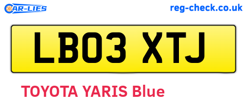 LB03XTJ are the vehicle registration plates.