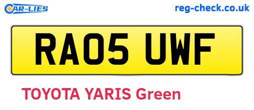 RA05UWF are the vehicle registration plates.